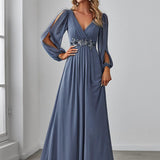 ever AMOUR|Robe de Soiree Longue Elegante Avec Lanterne en V Profond a Manches Fendues et Appliques