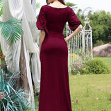 ever VICOTIRE|Robe de Soirée Longue Chic à Col Rond et Demi Manches(Vente Finale)