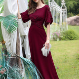 ever VICOTIRE|Robe de Soirée Longue Chic à Col Rond et Demi Manches(Vente Finale)