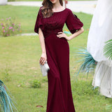 ever VICOTIRE|Robe de Soirée Longue Chic à Col Rond et Demi Manches(Vente Finale)
