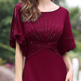 ever VICOTIRE|Robe de Soirée Longue Chic à Col Rond et Demi Manches(Vente Finale)