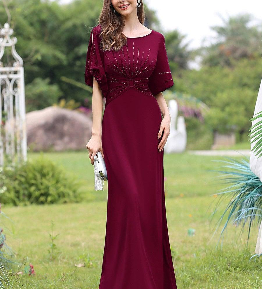 ever VICOTIRE|Robe de Soirée Longue Chic à Col Rond et Demi Manches(Vente Finale)
