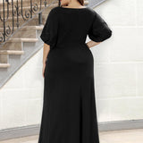 ever VICOTIRE|Robe de Soirée Longue Chic à Col Rond et Demi Manches(Vente Finale)