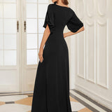 ever VICOTIRE|Robe de Soirée Longue Chic à Col Rond et Demi Manches(Vente Finale)
