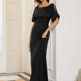 ever VICOTIRE|Robe de Soirée Longue Chic à Col Rond et Demi Manches(Vente Finale)
