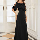 ever VICOTIRE|Robe de Soirée Longue Chic à Col Rond et Demi Manches(Vente Finale)