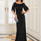 ever VICOTIRE|Robe de Soirée Longue Chic à Col Rond et Demi Manches(Vente Finale)