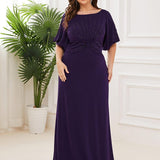 ever VICOTIRE|Robe de Soirée Longue Chic à Col Rond et Demi Manches(Vente Finale)