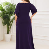 ever VICOTIRE|Robe de Soirée Longue Chic à Col Rond et Demi Manches(Vente Finale)