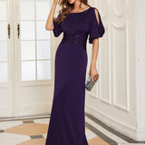 ever VICOTIRE|Robe de Soirée Longue Chic à Col Rond et Demi Manches(Vente Finale)