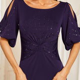 ever VICOTIRE|Robe de Soirée Longue Chic à Col Rond et Demi Manches(Vente Finale)