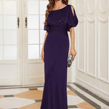 ever VICOTIRE|Robe de Soirée Longue Chic à Col Rond et Demi Manches(Vente Finale)