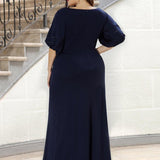 ever VICOTIRE|Robe de Soirée Longue Chic à Col Rond et Demi Manches(Vente Finale)