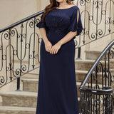 ever VICOTIRE|Robe de Soirée Longue Chic à Col Rond et Demi Manches(Vente Finale)