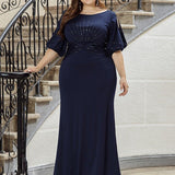 ever VICOTIRE|Robe de Soirée Longue Chic à Col Rond et Demi Manches(Vente Finale)