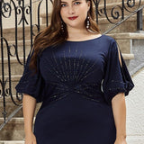 ever VICOTIRE|Robe de Soirée Longue Chic à Col Rond et Demi Manches(Vente Finale)
