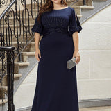 ever VICOTIRE|Robe de Soirée Longue Chic à Col Rond et Demi Manches(Vente Finale)