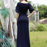 ever VICOTIRE|Robe de Soirée Longue Chic à Col Rond et Demi Manches(Vente Finale)
