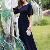 ever VICOTIRE|Robe de Soirée Longue Chic à Col Rond et Demi Manches(Vente Finale)