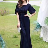 ever VICOTIRE|Robe de Soirée Longue Chic à Col Rond et Demi Manches(Vente Finale)