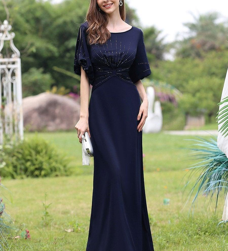 ever VICOTIRE|Robe de Soirée Longue Chic à Col Rond et Demi Manches(Vente Finale)