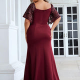 ever SLOANE|Robe de Soirée Sirène Moulante Sexy à Col en V et Manches évasée