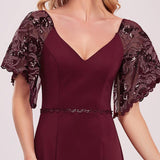 ever SLOANE|Robe de Soirée Sirène Moulante Sexy à Col en V et Manches évasée