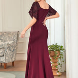 ever SLOANE|Robe de Soirée Sirène Moulante Sexy à Col en V et Manches évasée