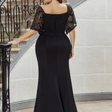 ever SLOANE|Robe de Soirée Sirène Moulante Sexy à Col en V et Manches évasée