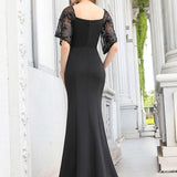ever SLOANE|Robe de Soirée Sirène Moulante Sexy à Col en V et Manches évasée