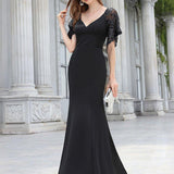 ever SLOANE|Robe de Soirée Sirène Moulante Sexy à Col en V et Manches évasée