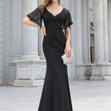 ever SLOANE|Robe de Soirée Sirène Moulante Sexy à Col en V et Manches évasée