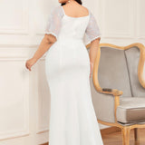 ever SLOANE|Robe de Soirée Sirène Moulante Sexy à Col en V et Manches évasée