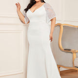 ever SLOANE|Robe de Soirée Sirène Moulante Sexy à Col en V et Manches évasée