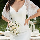 ever SLOANE|Robe de Soirée Sirène Moulante Sexy à Col en V et Manches évasée