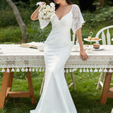 ever SLOANE|Robe de Soirée Sirène Moulante Sexy à Col en V et Manches évasée