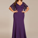ever SLOANE|Robe de Soirée Sirène Moulante Sexy à Col en V et Manches évasée