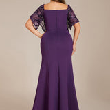 ever SLOANE|Robe de Soirée Sirène Moulante Sexy à Col en V et Manches évasée