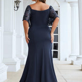 ever SLOANE|Robe de Soirée Sirène Moulante Sexy à Col en V et Manches évasée