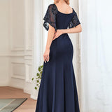 ever SLOANE|Robe de Soirée Sirène Moulante Sexy à Col en V et Manches évasée