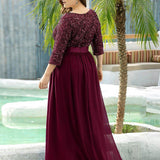ever FLORENCE|Robe de soirée élégante à encolure ronde et à manches 3/4 en patchwork de sequins