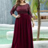 ever FLORENCE|Robe de soirée élégante à encolure ronde et à manches 3/4 en patchwork de sequins