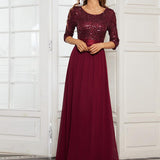 ever FLORENCE|Robe de soirée élégante à encolure ronde et à manches 3/4 en patchwork de sequins