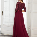 ever FLORENCE|Robe de soirée élégante à encolure ronde et à manches 3/4 en patchwork de sequins