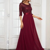 ever FLORENCE|Robe de soirée élégante à encolure ronde et à manches 3/4 en patchwork de sequins