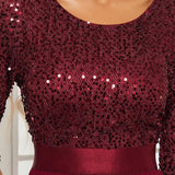 ever FLORENCE|Robe de soirée élégante à encolure ronde et à manches 3/4 en patchwork de sequins