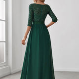 ever FLORENCE|Robe de soirée élégante à encolure ronde et à manches 3/4 en patchwork de sequins