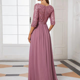 ever FLORENCE|Robe de soirée élégante à encolure ronde et à manches 3/4 en patchwork de sequins