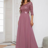 ever FLORENCE|Robe de soirée élégante à encolure ronde et à manches 3/4 en patchwork de sequins
