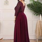 ever LUENA|Robe Longue Sensuelle Col en V Paillettes Manches 3/4